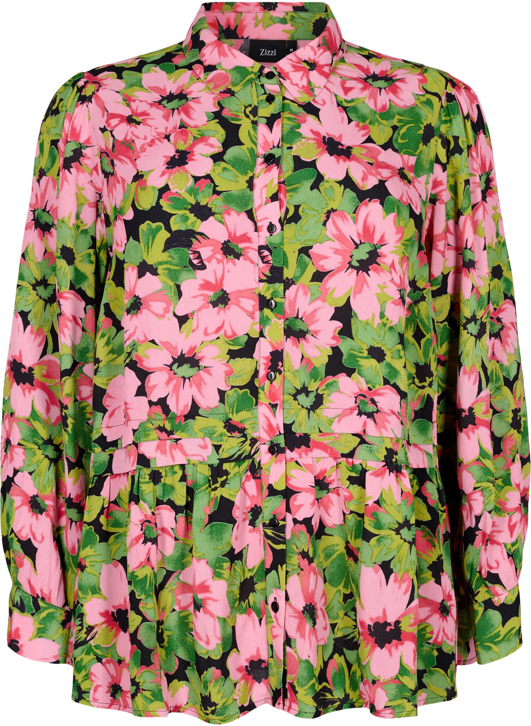 Zizzifashion Floral shirt in viscose, Pink G. Flower AOP, Packshot image number 0