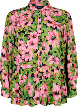 Floral shirt in viscose, Pink G. Flower AOP, Packshot image number 0