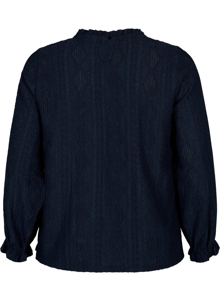 Blouse with ruffle details and tone-on-tone pattern, Night Sky, Packshot image number 1