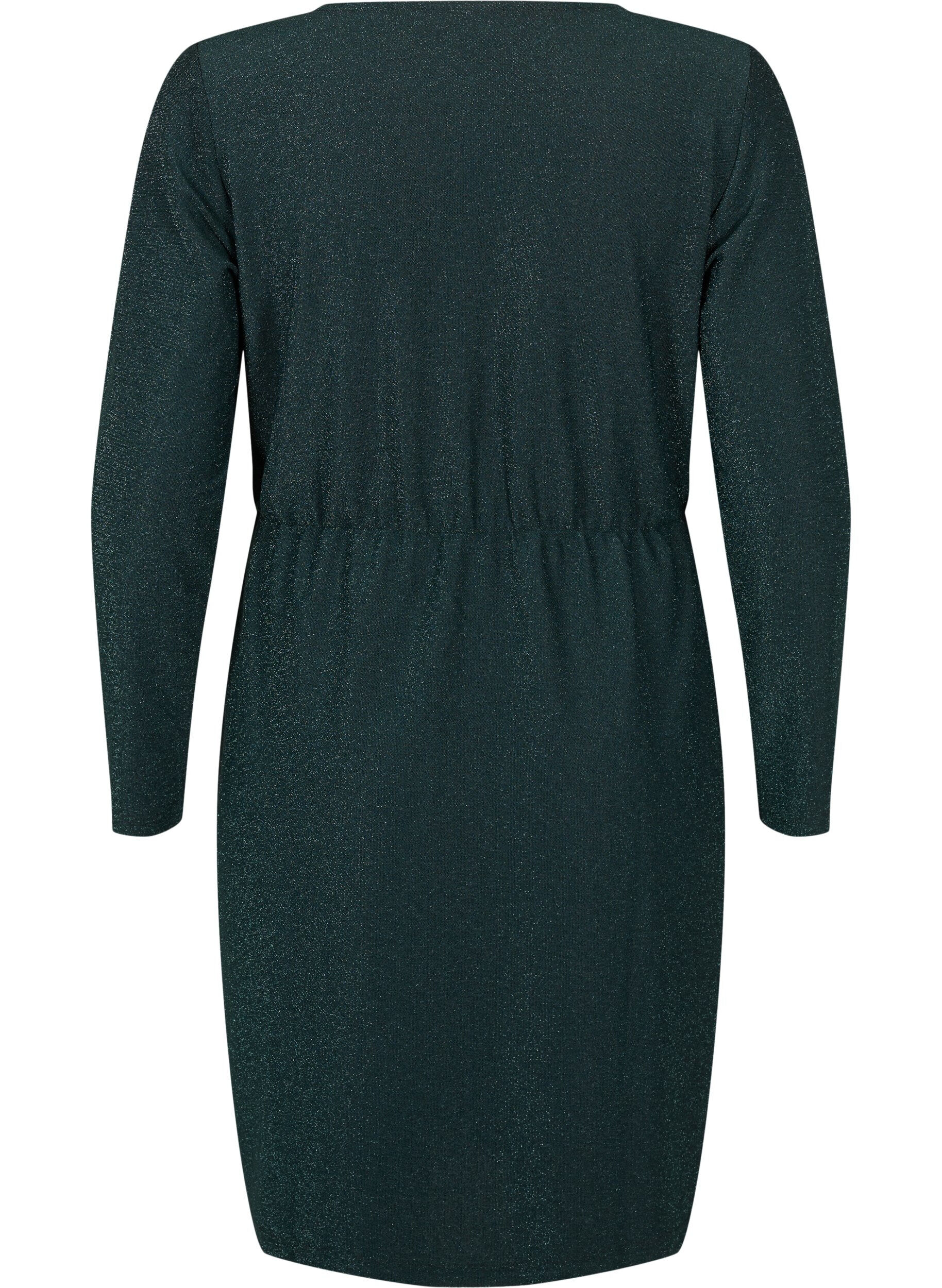 Zizzifashion Glitter dress with wrap look and long sleeves, Black Scarab, Packshot image number 1