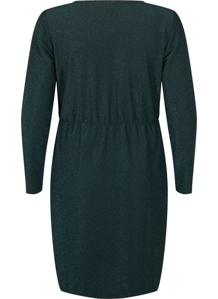 Glitter dress with wrap look and long sleeves, Black Scarab, Packshot image number 1