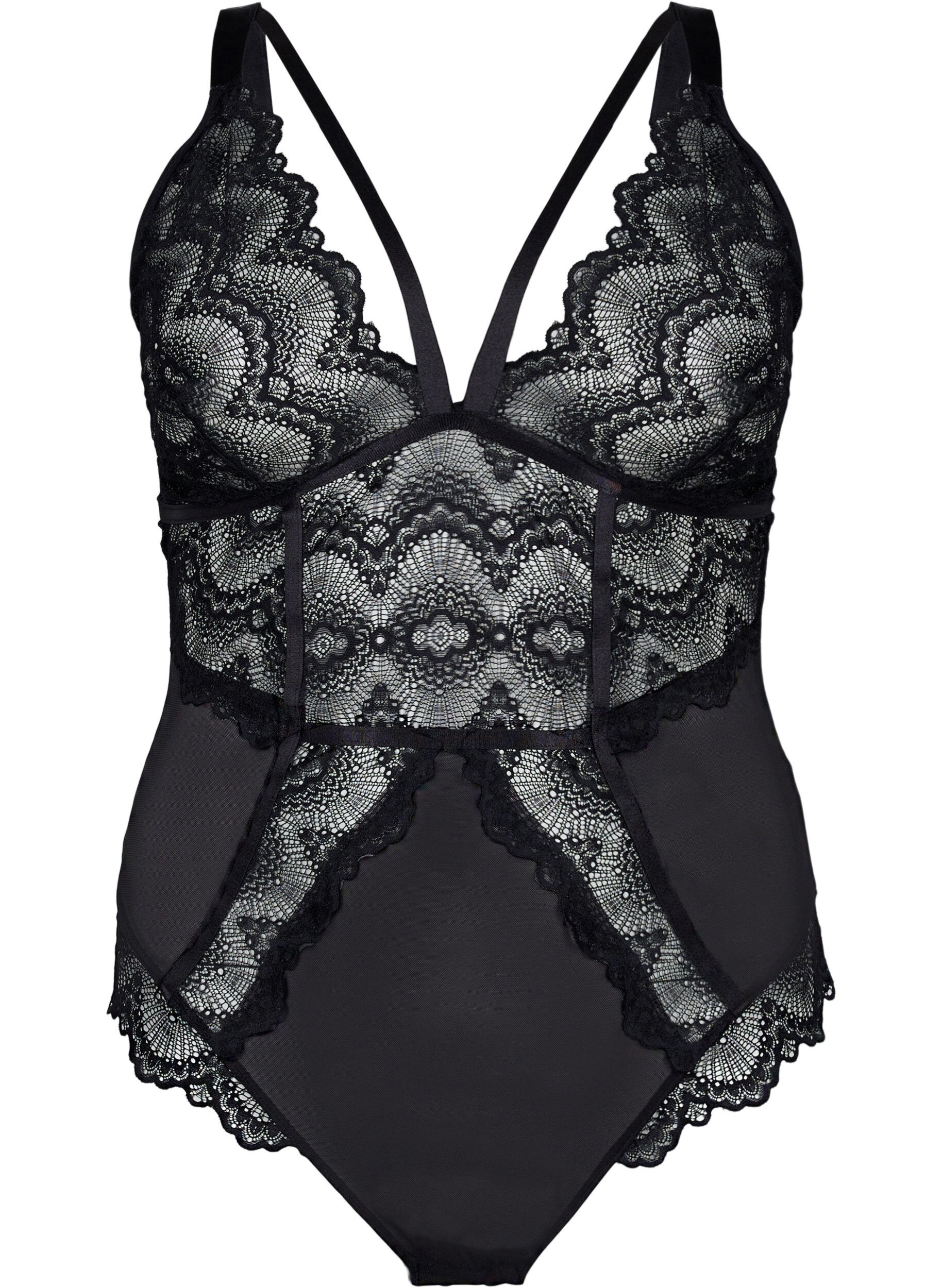 Zizzifashion Body in mesh and lace, Black, Packshot image number 0
