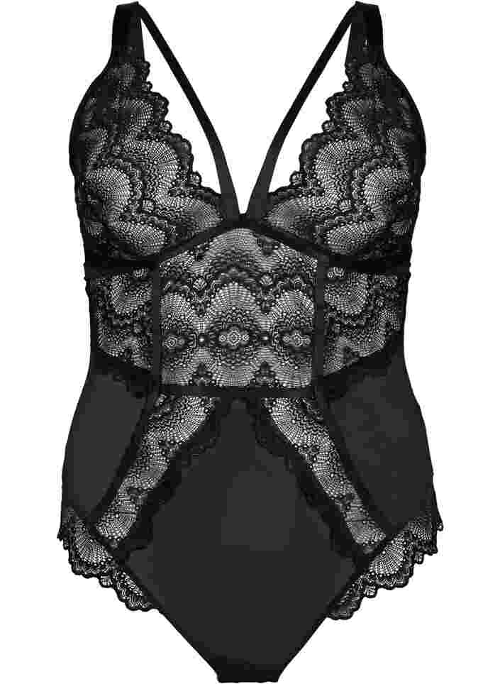 Body in mesh and lace, Black, Packshot image number 0