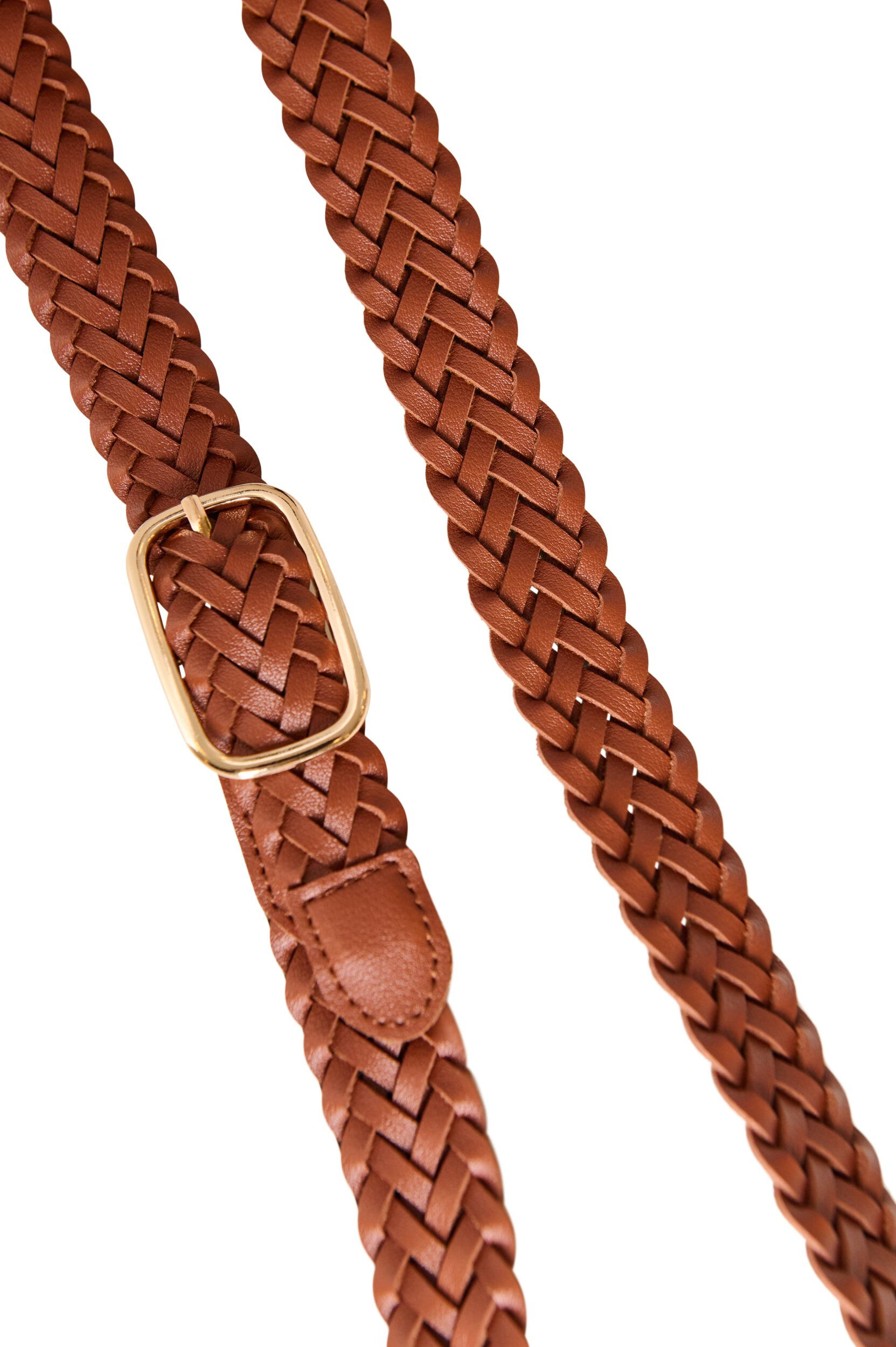Zizzifashion Braided belt in faux leather, Brown, Packshot image number 1