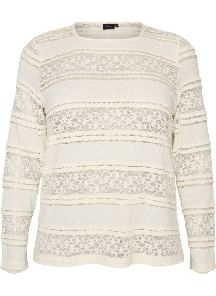 Lace blouse with long sleeves, Vanilla, Packshot image number 0