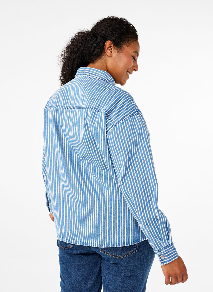 Striped denim shirt with chest pockets, Light B.Denim Stripe, Model image number 1