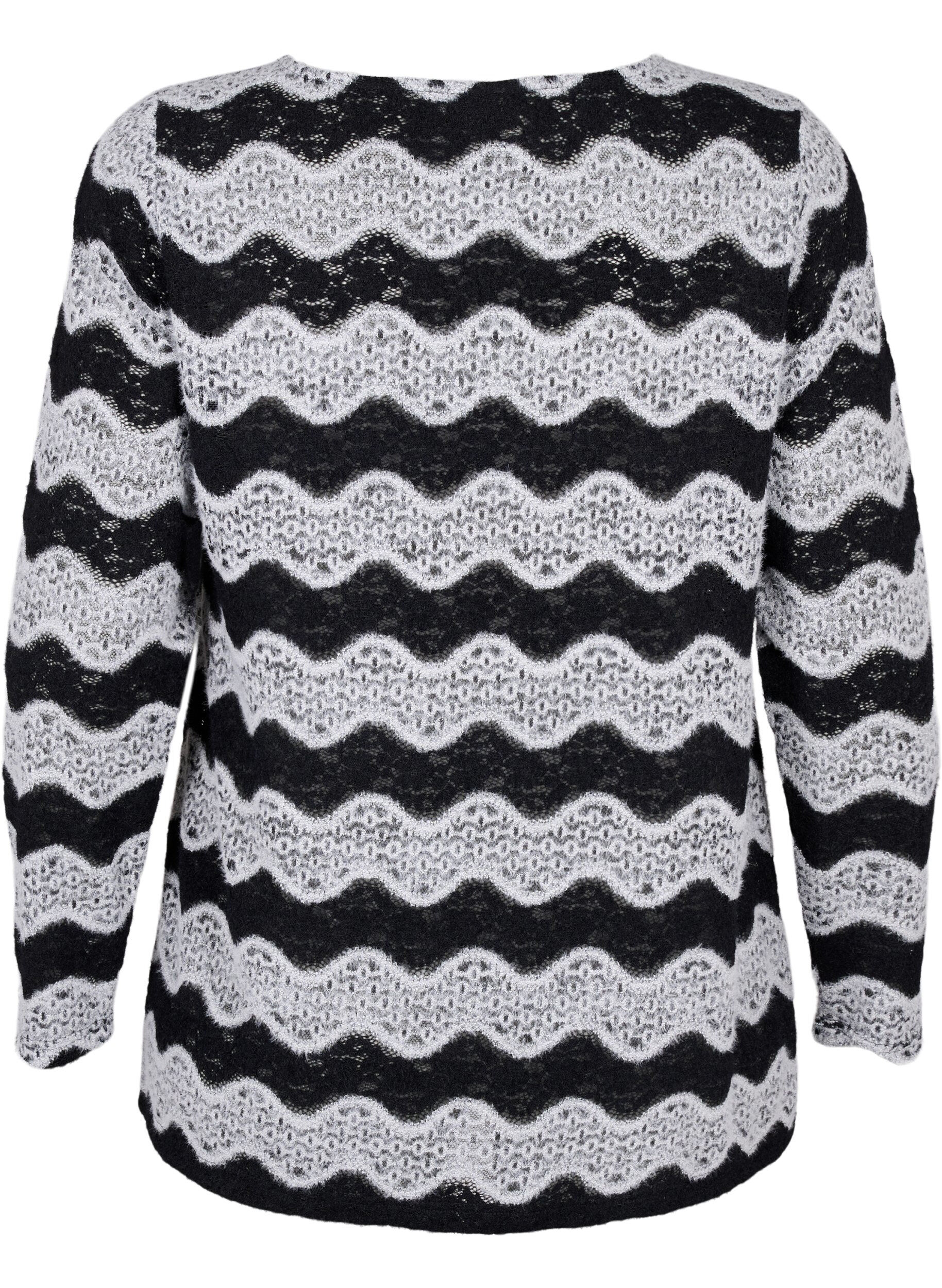 Zizzifashion Knitted blouse with a wave pattern, Black Stripe, Packshot image number 1