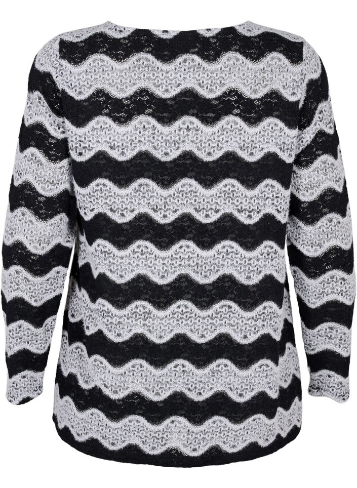Knitted blouse with a wave pattern, Black Stripe, Packshot image number 1
