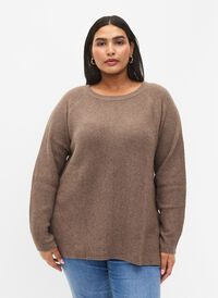 Melange pullover with side slit, Walnut/White Mel., Model