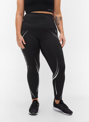 Cropped gym leggings with print details, Black, Model image number 3
