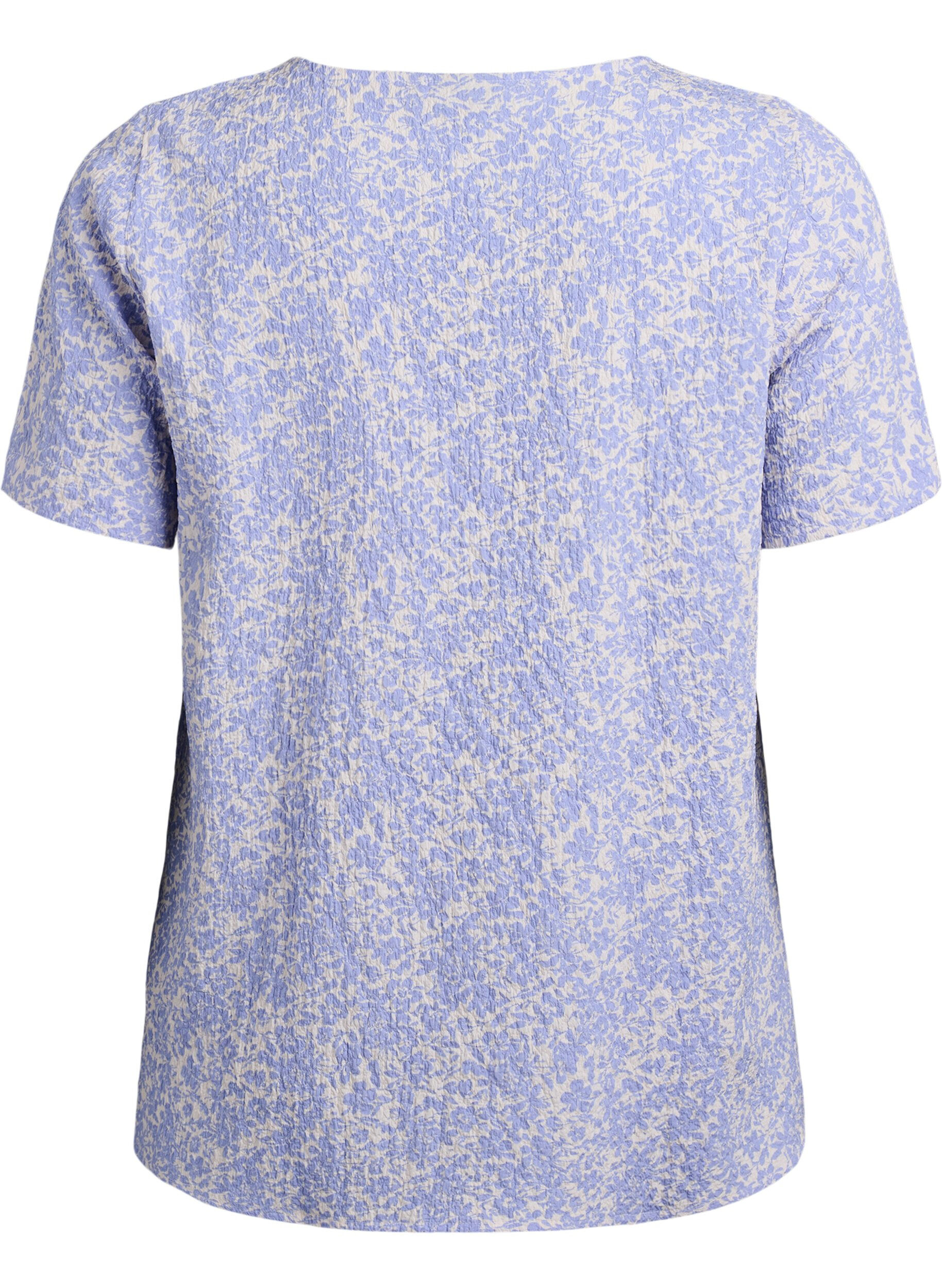 ZizzifashionShort-sleeved blouse with texture, Blue, Packshot image number 1