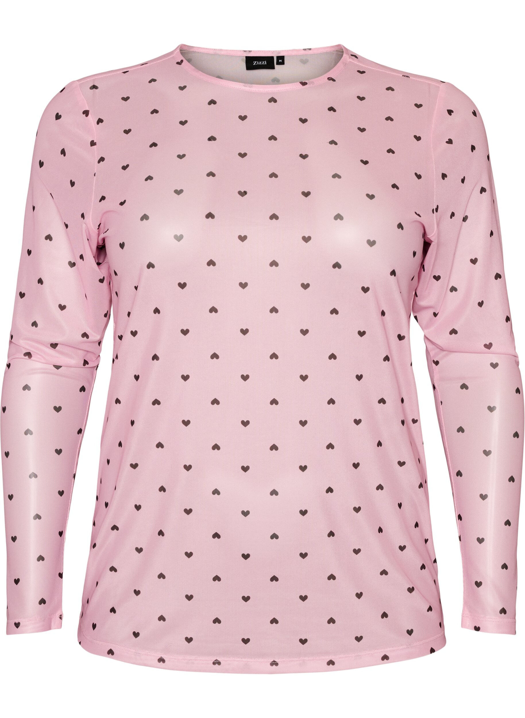 ZizzifashionMesh blouse with print, Pink, Packshot image number 0