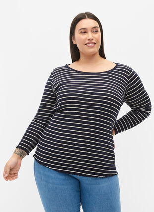 Striped top with round neck, Night Sky Stripe, Model image number 0