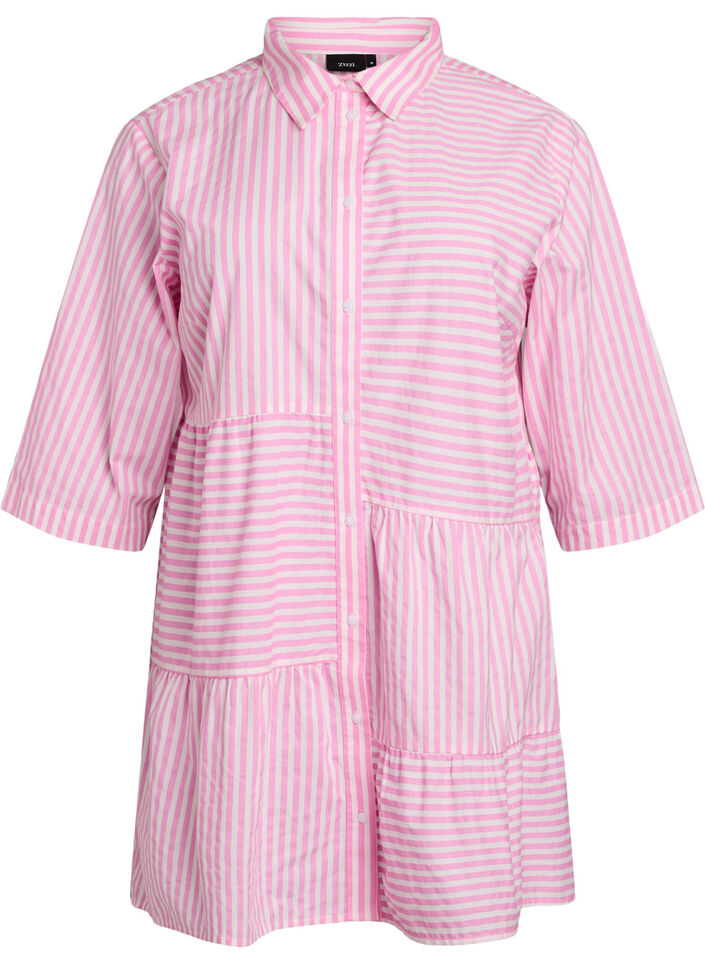 Striped tunic with 3/4 sleeves and an A-line shape, Pink, Packshot image number 0