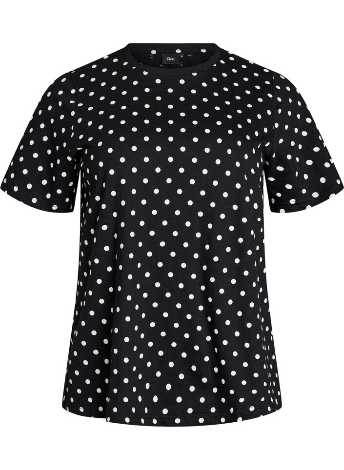 Polka dot cotton T-shirt, Black, Packshot image number 0