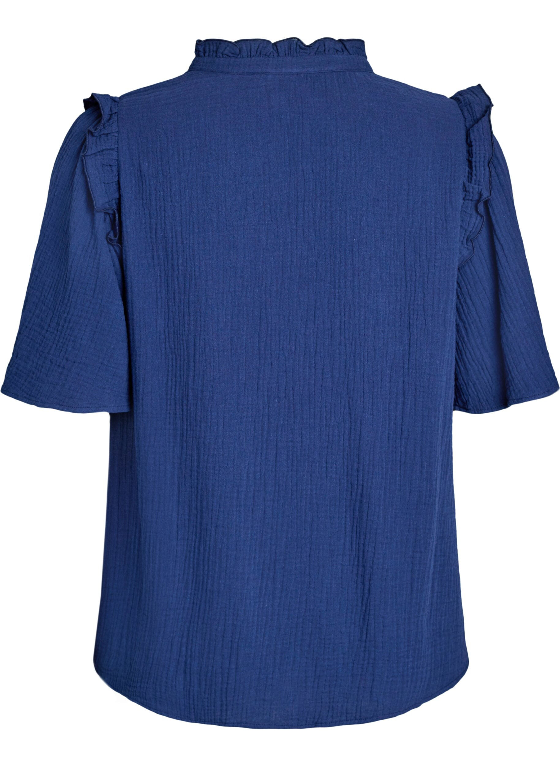ZizzifashionBlouse in cotton muslin with broderie anglaise and 1/2 sleeves, Blue, Packshot image number 1