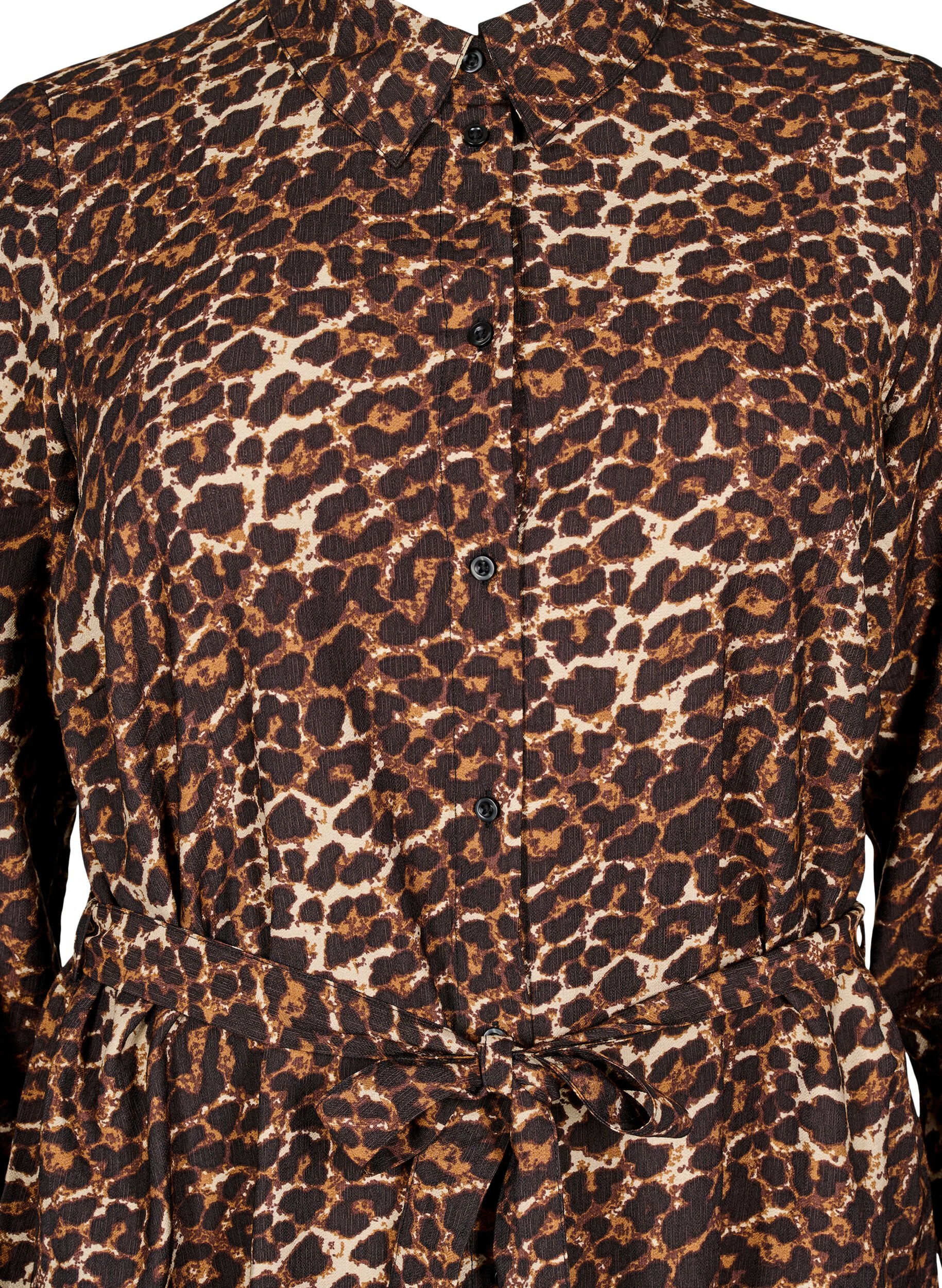 Zizzifashion Shirt dress with tie belt and long sleeves, Brown, Packshot image number 2