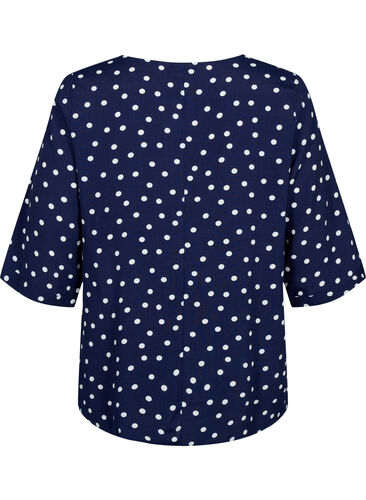 Printed viscose blouse with short sleeves, Peacoat Dot, Packshot image number 1