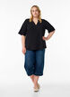 Short-sleeved blouse with V-neck, Black, Model image number 1