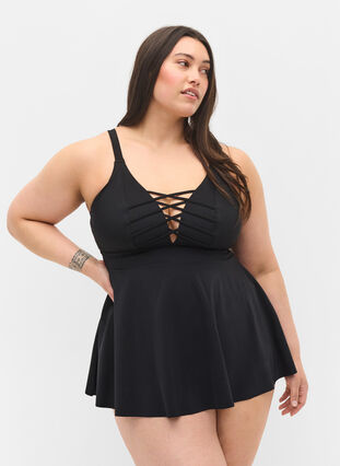 Swimming dress with string details - Black - Sz. 40-64 - Zizzifashion Swimming dress with string details - Black - Sz. 40-64 - Zizzifashion