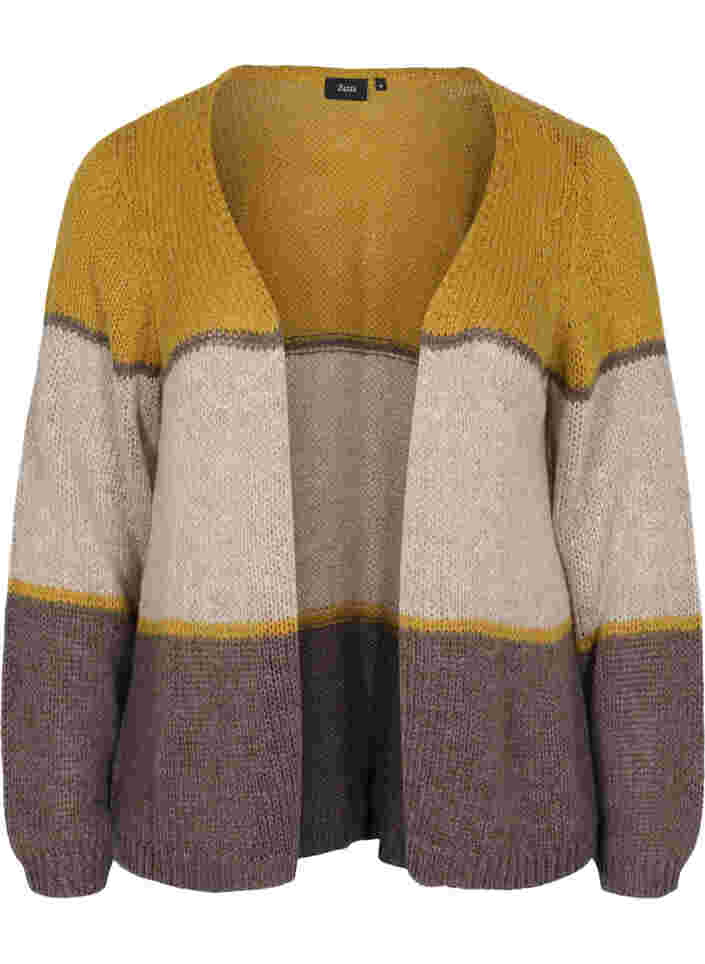 Knitted cardigan with stripes, Dried Tobacco Comb, Packshot image number 0