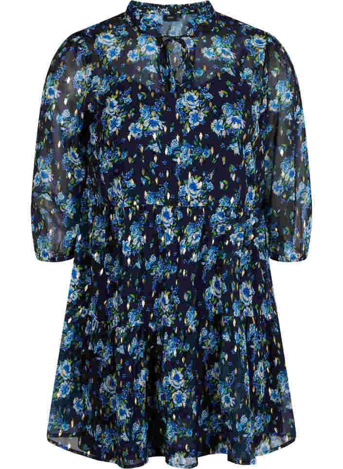 Tunic with floral print and lurex, Blue Ditzy Flower, Packshot image number 0
