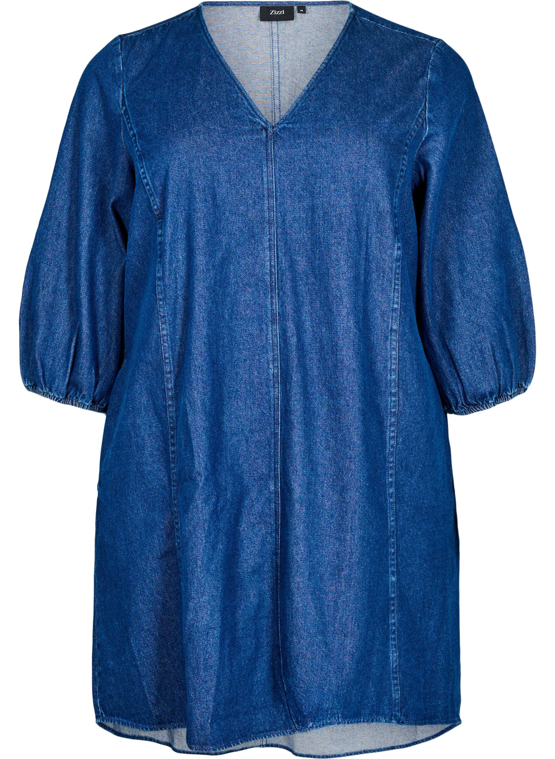 Short denim dress with 3/4 sleeves