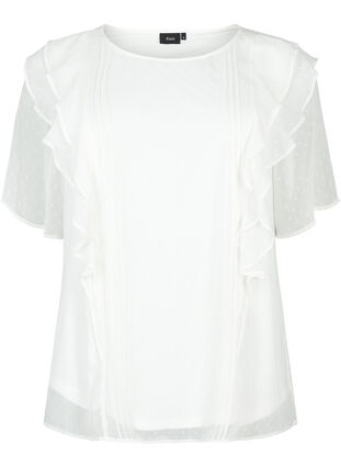 Short-sleeved blouse with ruffles and dotted pattern, Snow White, Packshot image number 0