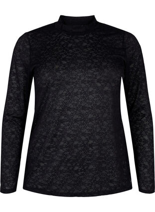 Close-fitting lace blouse with long sleeves, Black, Packshot image number 0