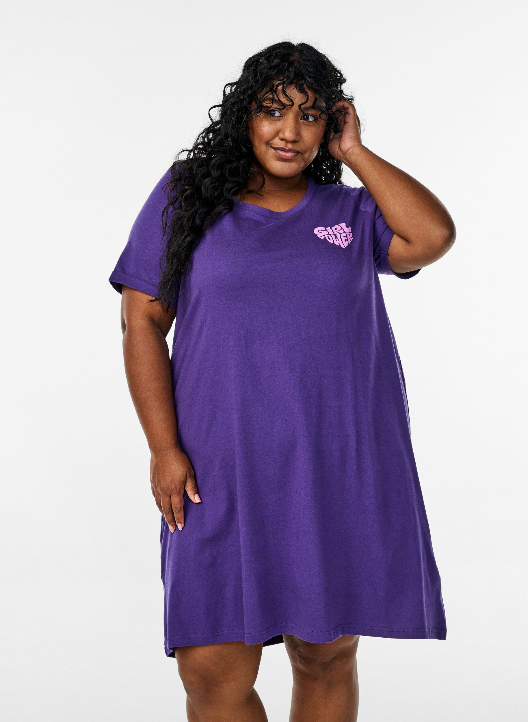 Zizzifashion Short-sleeved nightgown in organic cotton, Purple, Model image number 0