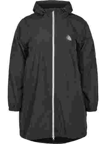 Hooded rain jacket with reflective piping