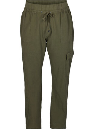 Loose cargo trousers in cotton, Ivy Green, Packshot image number 0