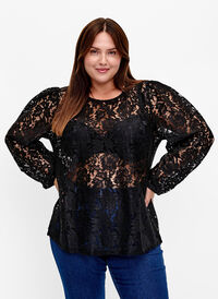 FLASH - Long sleeve lace blouse, Black, Model
