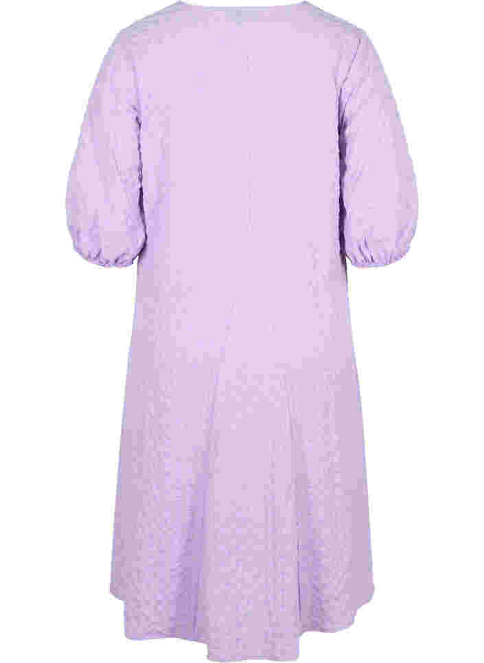 Crepe dress with v-neck and balloon sleeves, Lavendula, Packshot image number 1