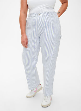 Striped cargo jeans with a straight fit, Blue White Stripe, Model image number 2