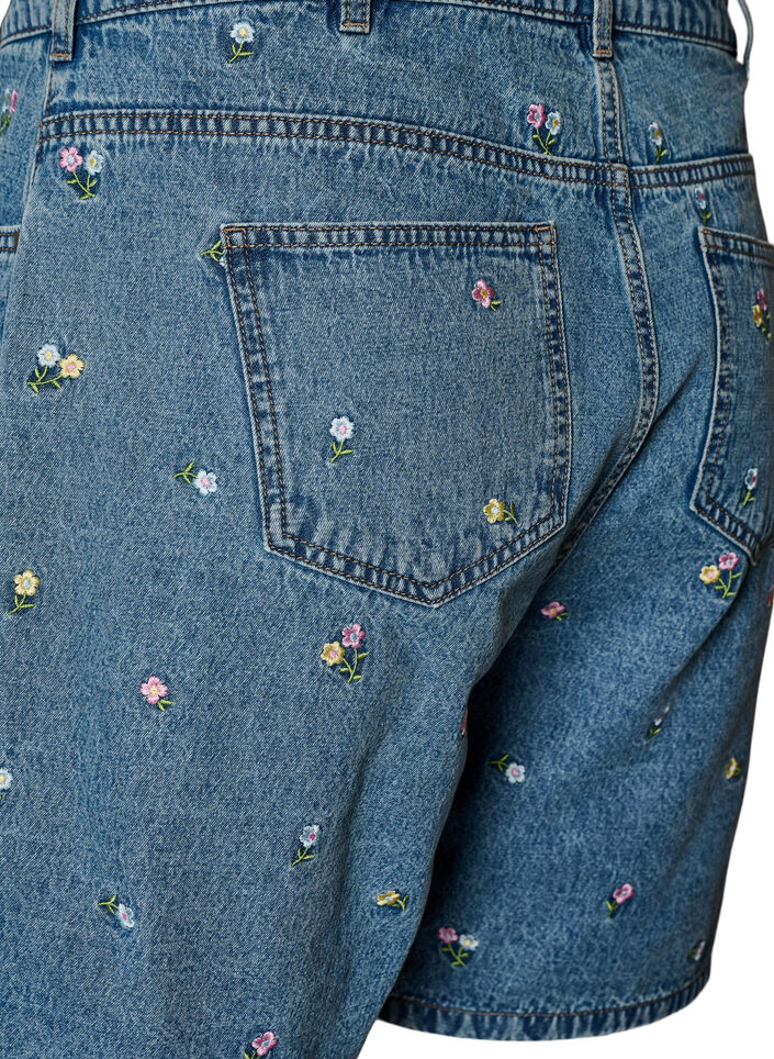 Denim shorts with embroidered flowers, Light Blue, Packshot image number 3