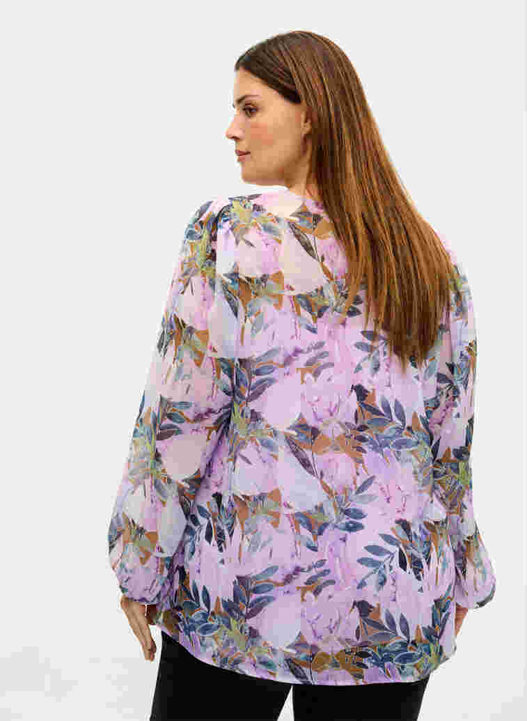 Long-sleeved printed blouse, Orchid Bouquet AOP, Model image number 1
