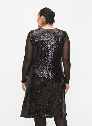 A-line sequin dress with long sleeves - Black - Sz. 40-64 - Zizzifashion A-line sequin dress with long sleeves - Black - Sz. 40-64 - Zizzifashion