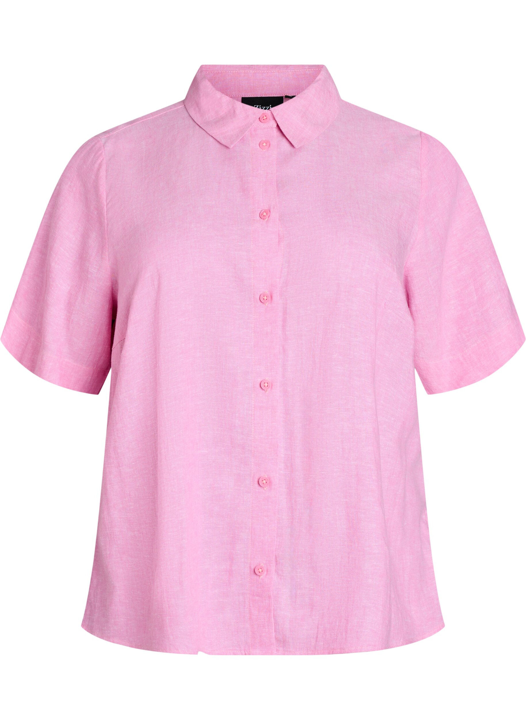 Short-sleeved shirt in linen and viscose