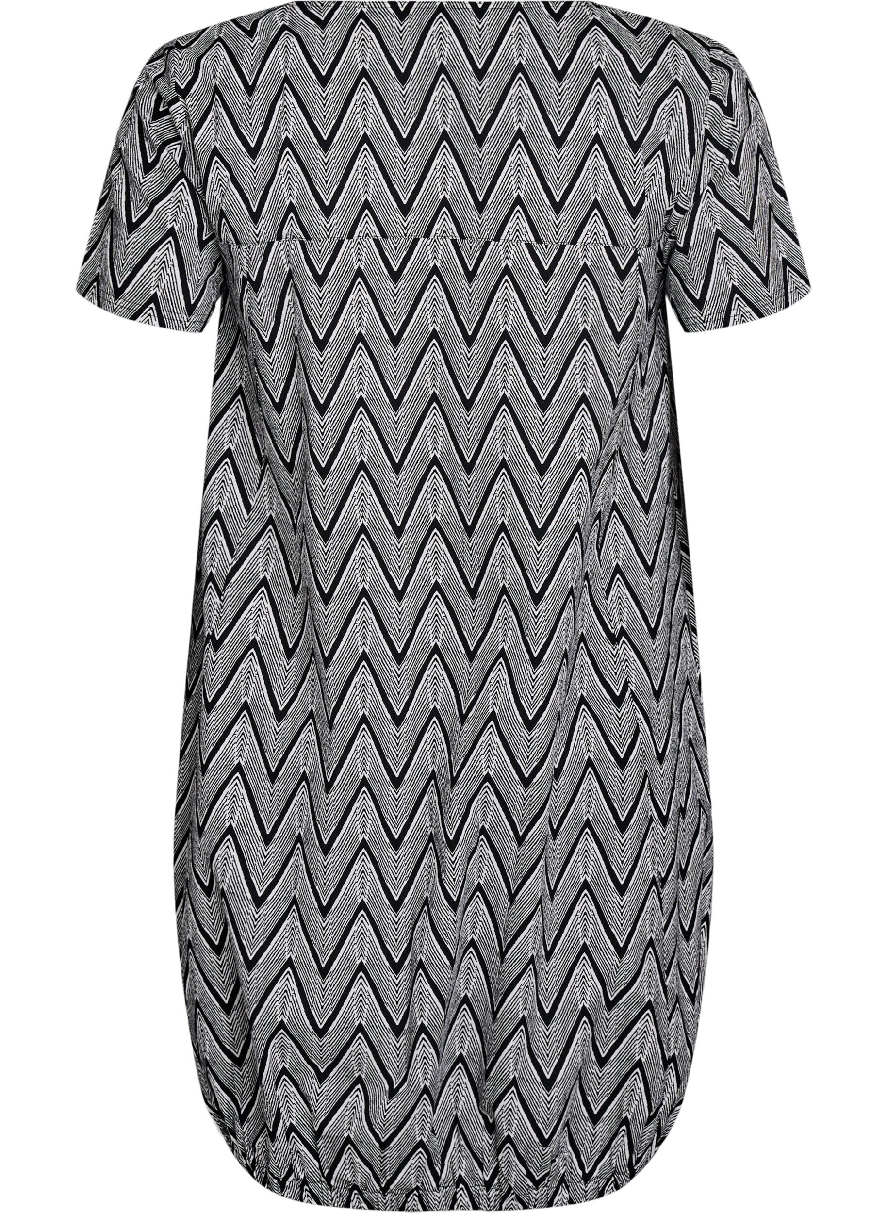 ZizzifashionShort-sleeved cotton dress with print, Black, Packshot image number 1