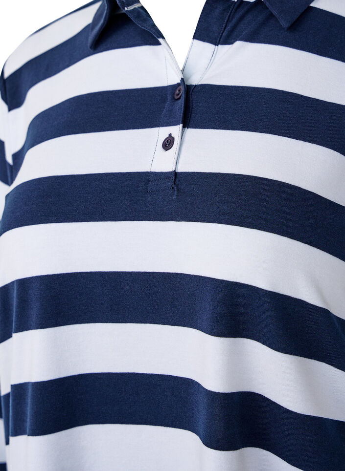 Long-sleeved polo shirt with stripes, Blue, Packshot image number 2