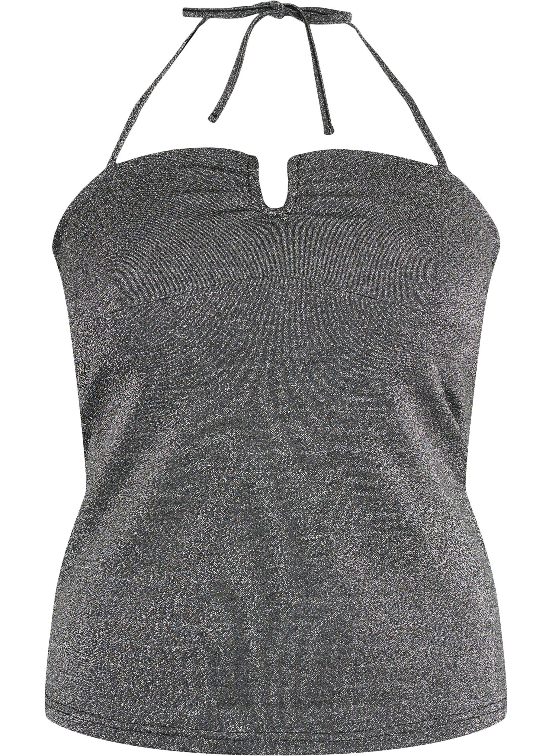 Zizzifashion Silver sleeveless top, Black Silver, Packshot image number 0