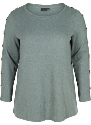 Long-sleeved blouse with button details, Balsam Green Melange, Packshot image number 0