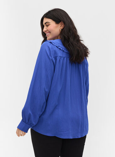 Viscose shirt with wide collar, Dazzling Blue, Model image number 1