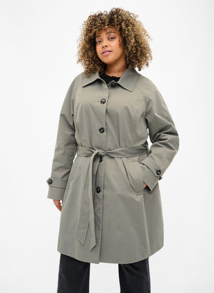 Trench coat with pockets and belt, Sea Spray, Model image number 0
