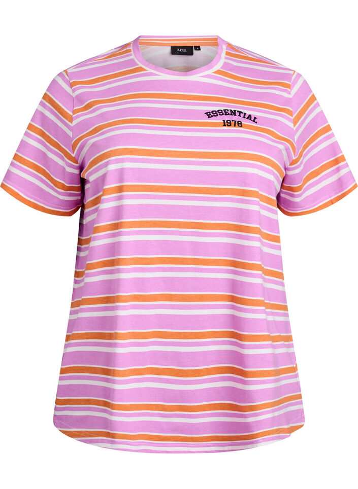 Cotton T-shirt with stripes, Pink, Packshot image number 0