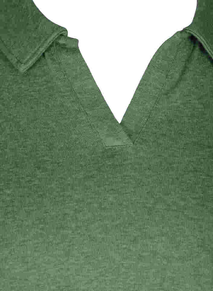 Marled blouse with collar and 2/4 sleeves, Green Melange, Packshot image number 2