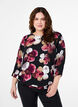 Viscose blouse with print and smock, Black, Model image number 0
