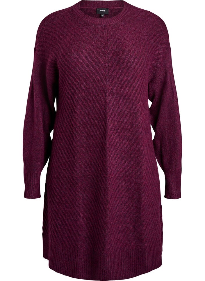 Short knitted dress with a V-shaped textured pattern, Purple, Packshot image number 0