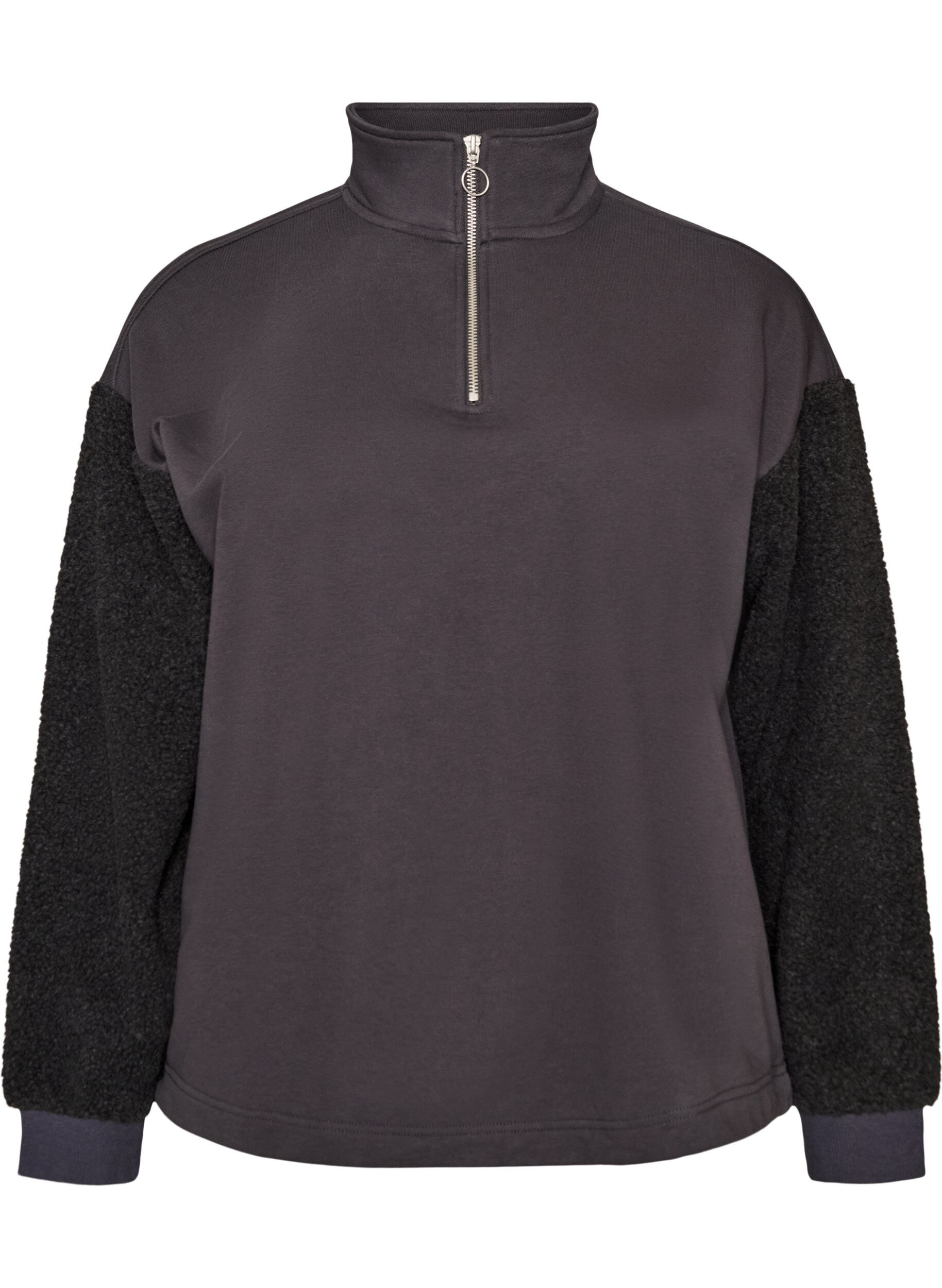 ZizzifashionSweatshirt with teddy sleeves and a high neck, Dark Grey, Packshot image number 0